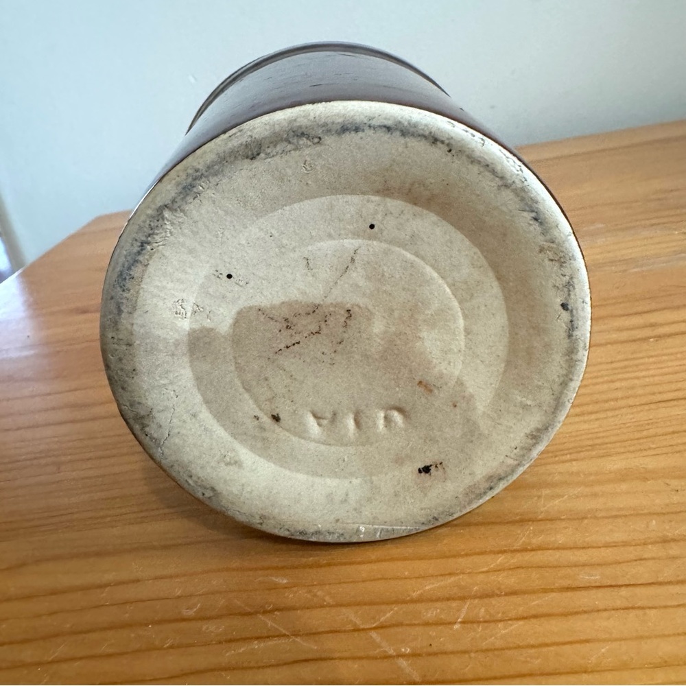 Vintage 60s Brown Stoneware Crock with Lid Metal Closure Kitchen Pantry - Picture 7 of 7